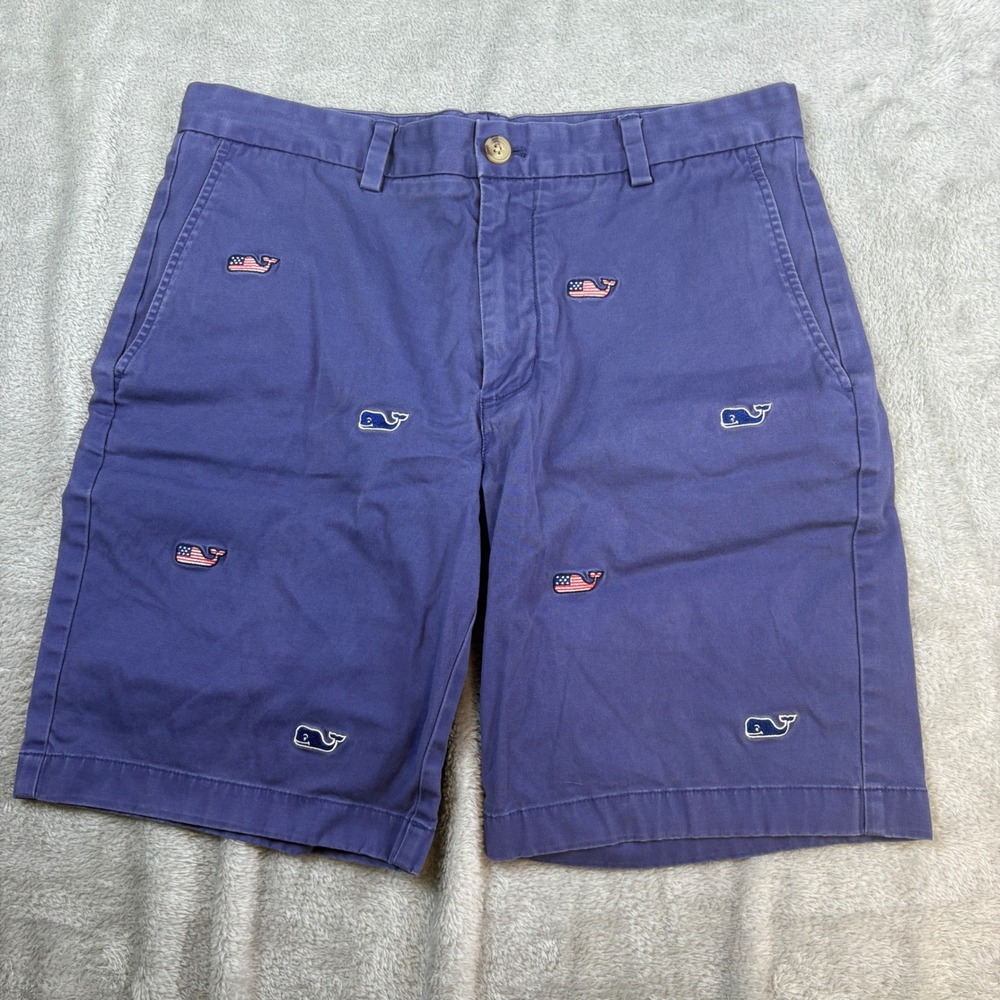 Vineyard Vines Shorts Men‎ 32 Embroidered Whale Flag Chino Stretch Purple